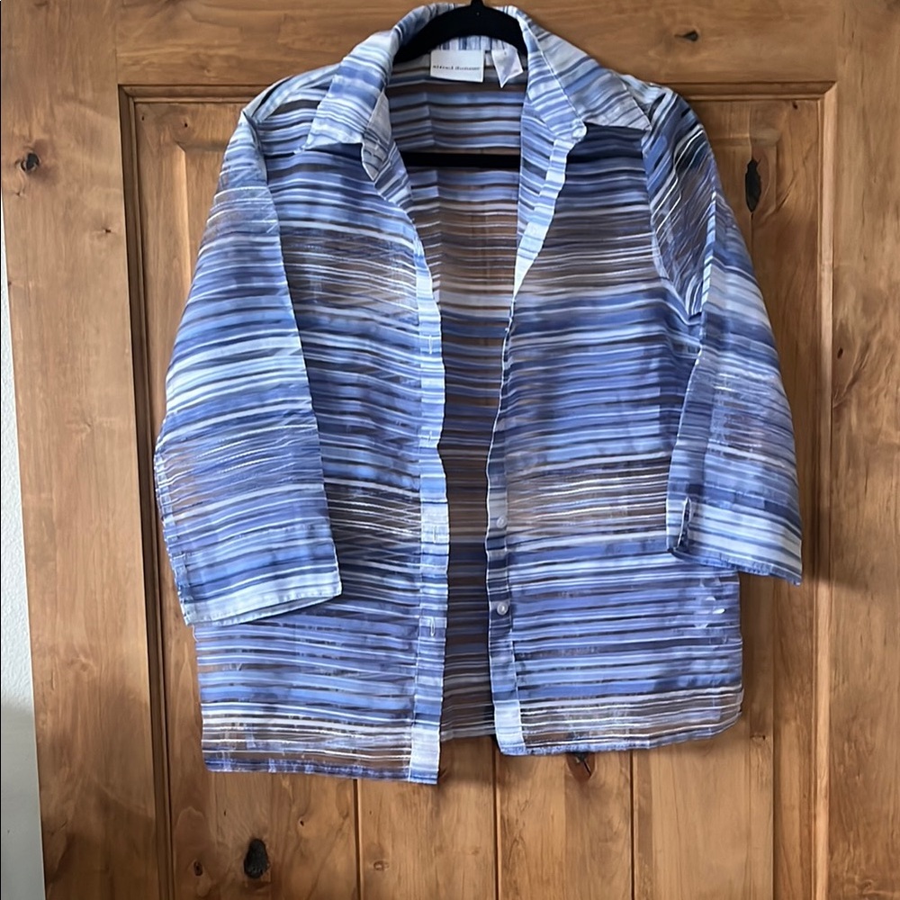 Alfred Dunner Blue and Brown Lightweight Shirt Jacket